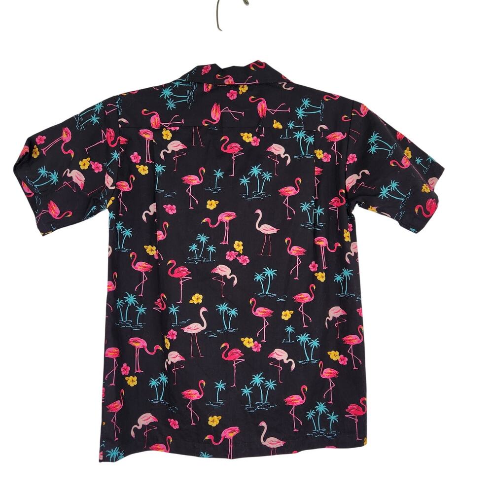 RJC Made in Hawaii Black Tropical Flamingo Button Down Shirt Boys Size 8 - Picture 5 of 8